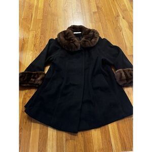 Vintage Women's Perry Ellis‎ Black Jacket Faux Fur Cuffs Collar Sz 6 Union Made